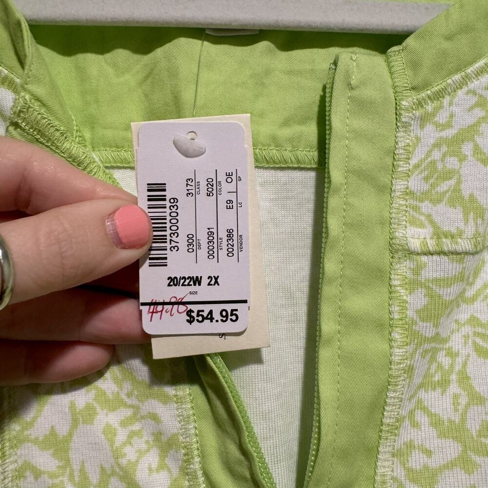 CJ Banks Green White Cotton Zip Up Jacket NEW Plus Size 2X - Picture 4 of 8